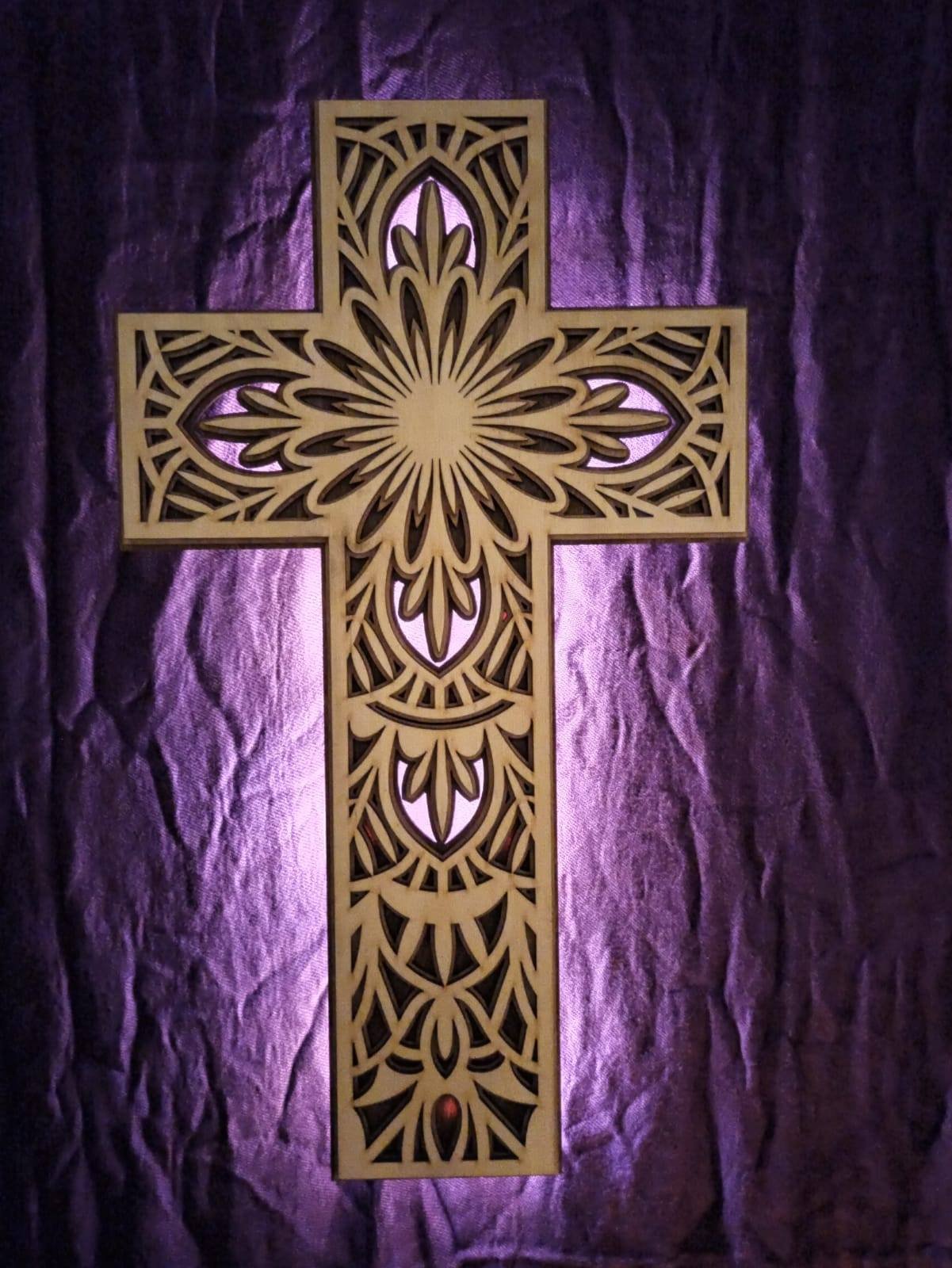 Large Wooden Cross with LED lights - Image 2