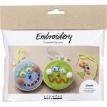 Mini Craft Kit Embroidery, Faces, blue, green,