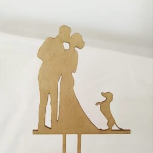 Wooden Cake Topper – Couple with dog