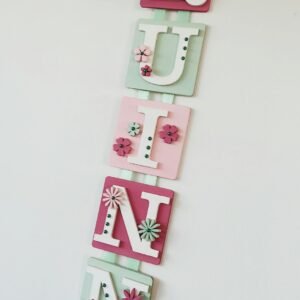 Personalised Wooden Square - 10x10 Letter Name - Flowers Theme