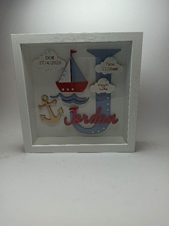 Baby Box Square Frame with Glass - Sailing Boat Theme - Image 2