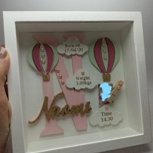 Baby Box Square Frame with Glass - Hot Air Ballon Theme