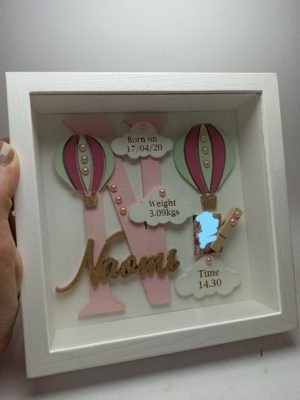 Baby Box Square Frame with Glass - Hot Air Ballon Theme