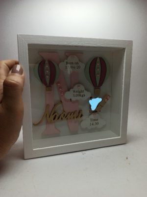 Baby Box Square Frame with Glass - Hot Air Ballon Theme - Image 3