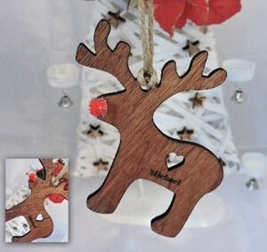 Christmas Hanging Bauble - Red Nose Hanging Reindeer – Wood with wax finish
