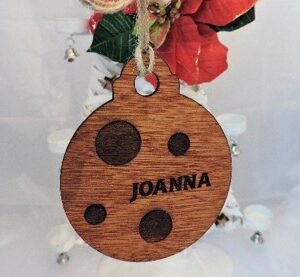 Christmas Hanging Bauble - Round with circles - Wood with wax finish