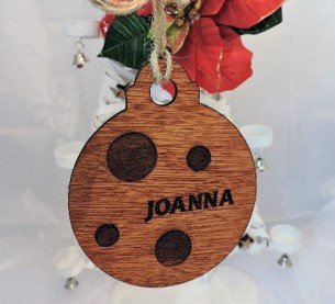 Christmas Hanging Bauble - Round with circles - Wood with wax finish