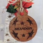 Christmas Hanging Bauble - Round with stars – Wood with wax finish