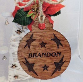 Christmas Hanging Bauble - Round with stars – Wood with wax finish