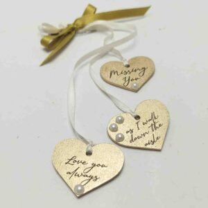 Wedding Bouquet Memory Charm - Hearts in gold with ribbon