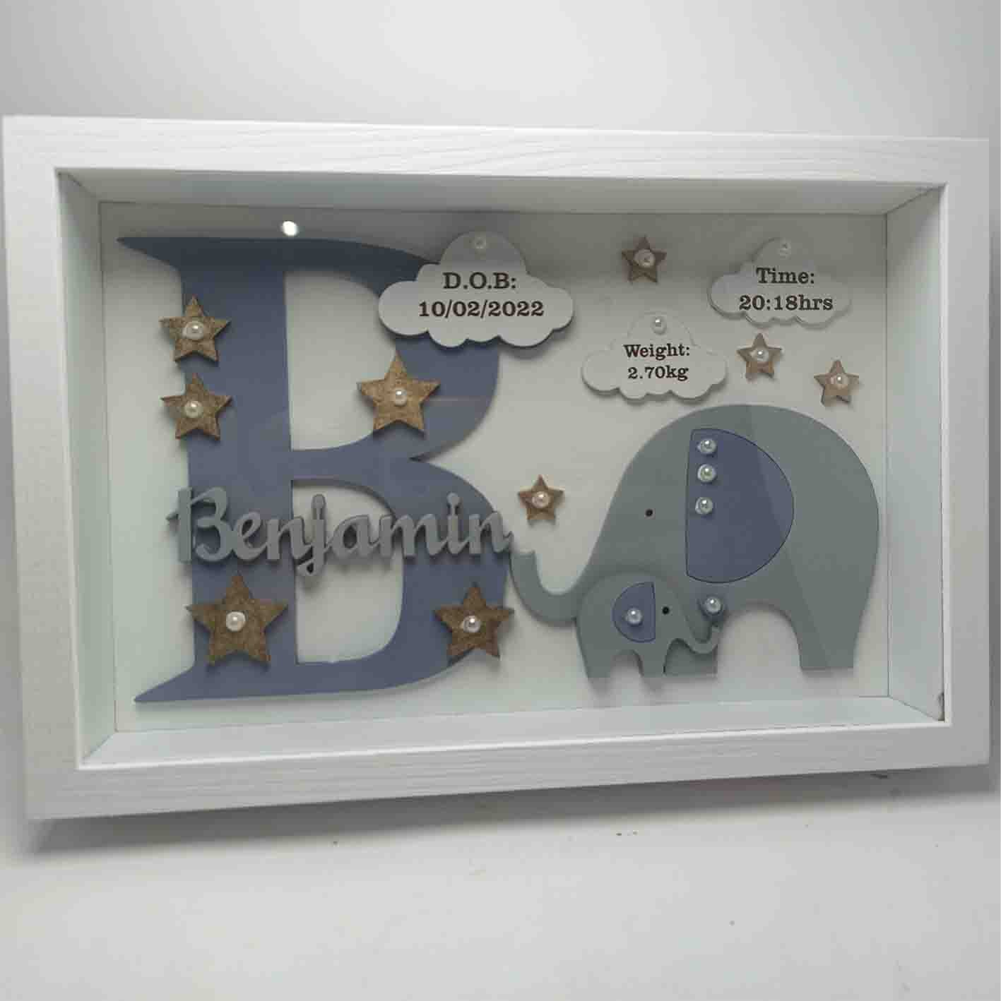 Baby Box Frame with Glass - Elephants Theme 2 - Image 2