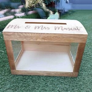 Personalised Wood and Glass Wedding Post Box - 35x25x25.5cm
