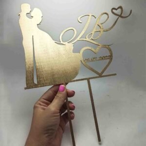 Wooden Cake Topper – Couple with Initials and Date