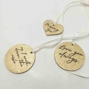 Wedding Bouquet Memory Charm - Hearts in gold with ribbon and printed photos on back