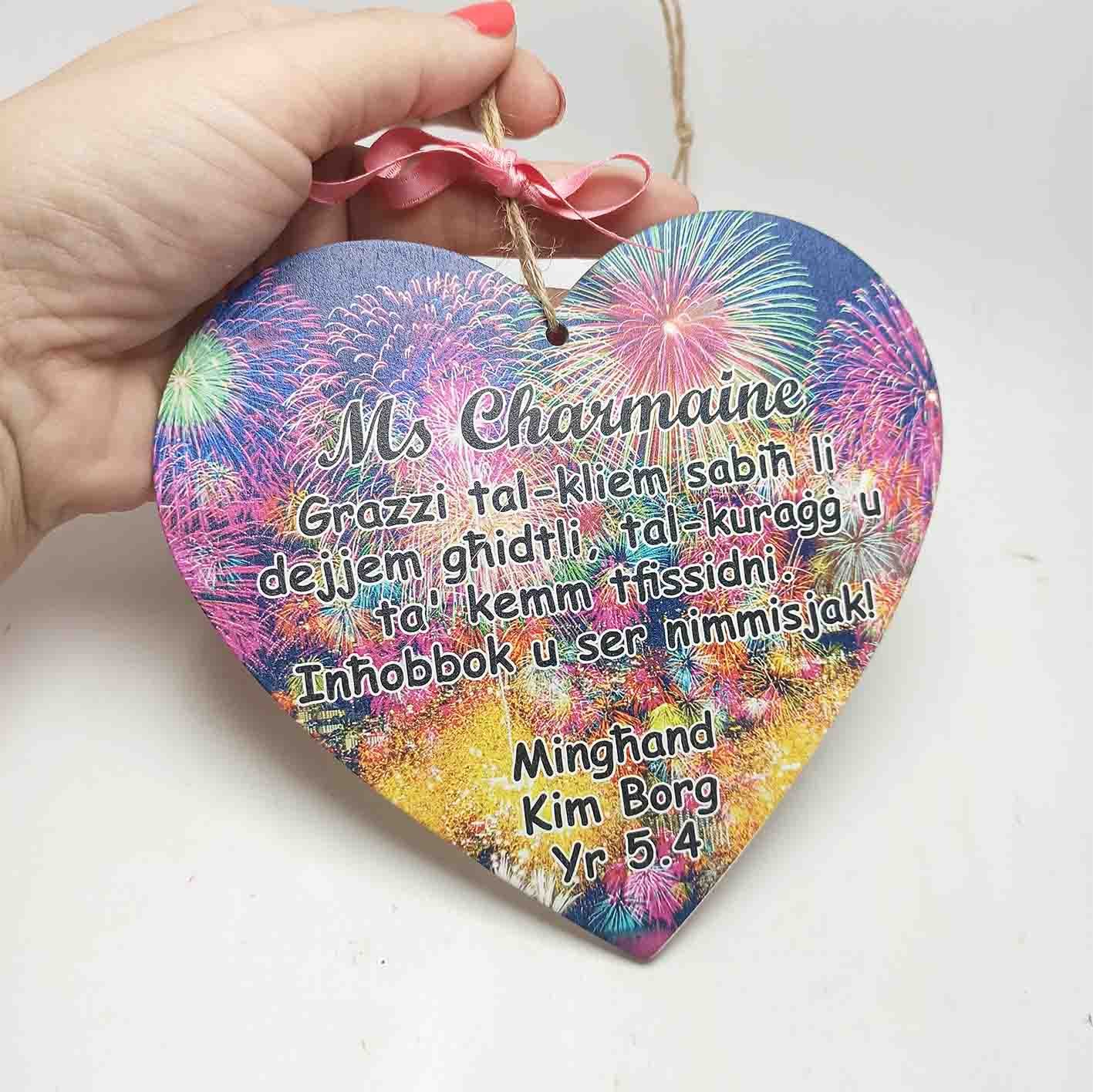 Wooden Heart - Thank You Teacher - 15x13cm
