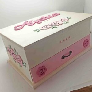 Wood Jewel Box with Mirror and Drawer - 26.5x18.5x12cm