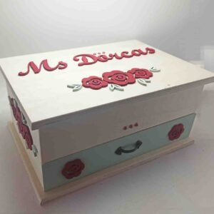 Wood Jewel Box with Mirror and Drawer - 26.5x18.5x12cm