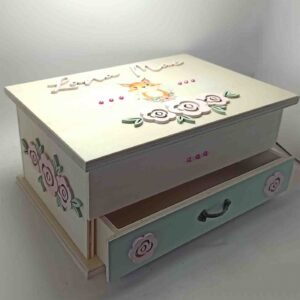 Wood Jewel Box with Mirror and Drawer - Fox Theme - 26.5x18.5x12cm