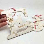 Initial with names - Raw Wood - Christmas trees ornament
