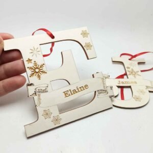 Initial with names - Raw Wood - Christmas trees ornament