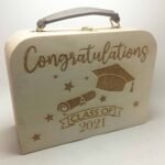 Wooden Carry Case with Leather Handle - Graduation Theme