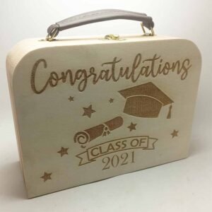Wooden Carry Case with Leather Handle - Graduation Theme