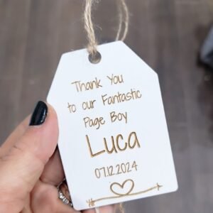 White Wooden Name Tags with Engraving