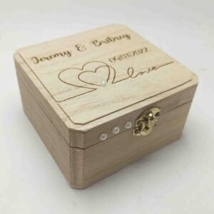 Personalised Wooden Wedding Ring Box - 10.5x10.5x6cm