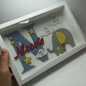 Baby Box Frame with Glass - Elephants Theme