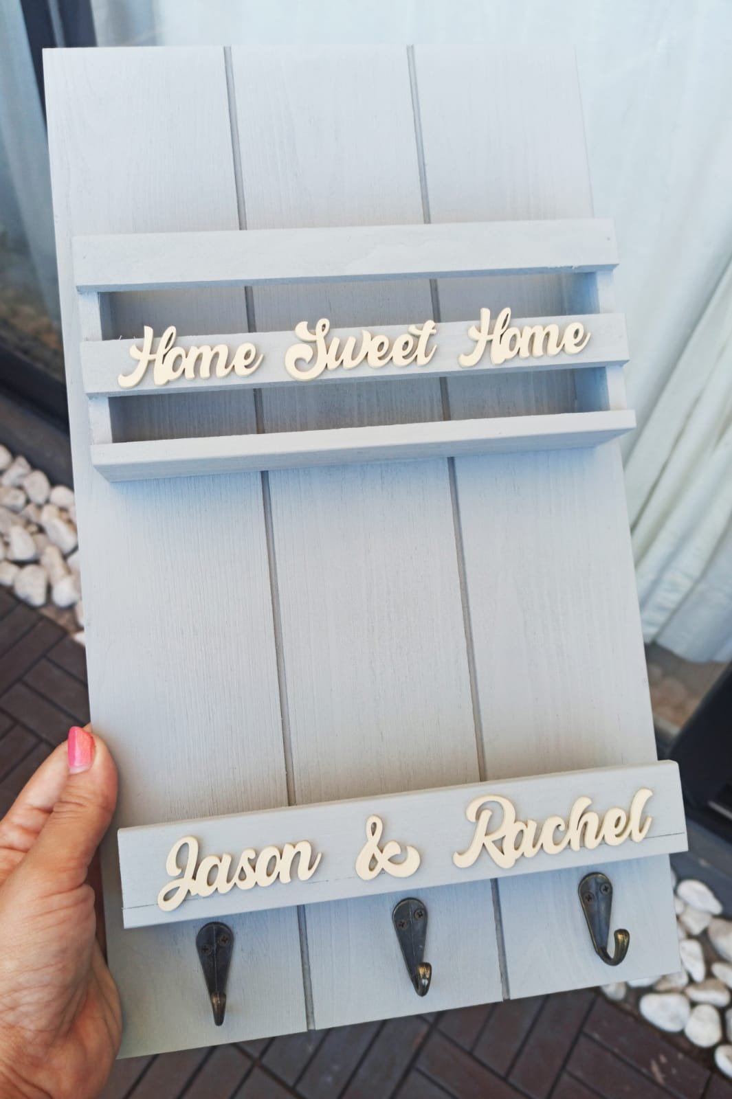 Personalised Key Holder Board with 3 Hangers - Image 5