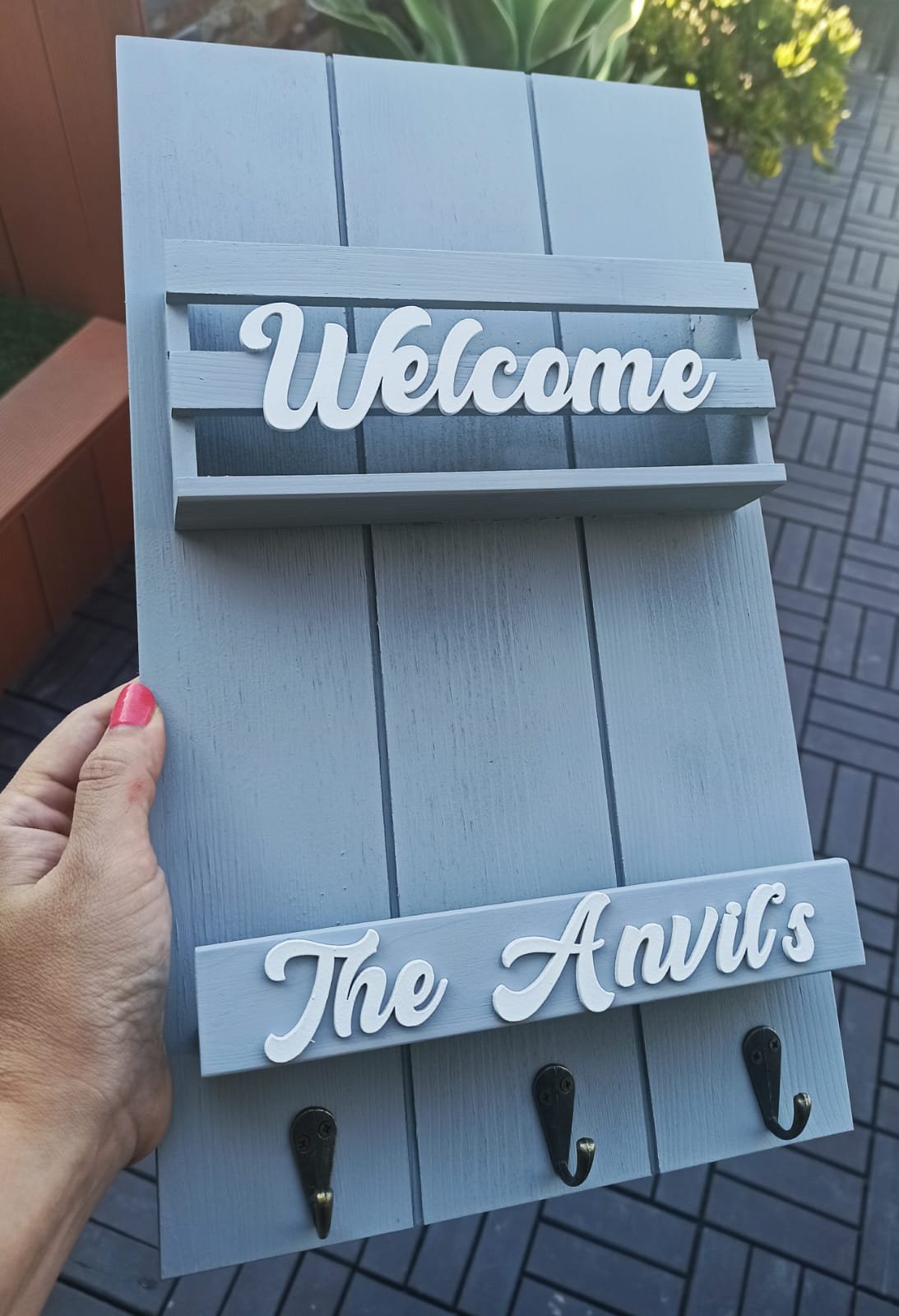 Personalised Key Holder Board with 3 Hangers - Image 4