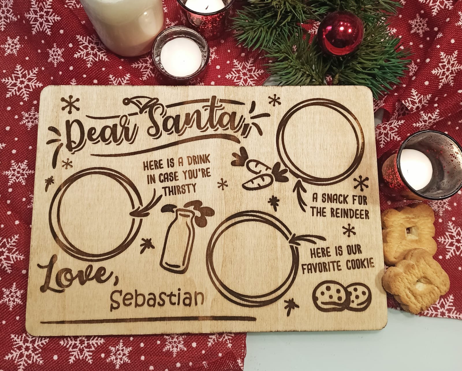 Large custom Santa Tray - Engraved with Wax Finished