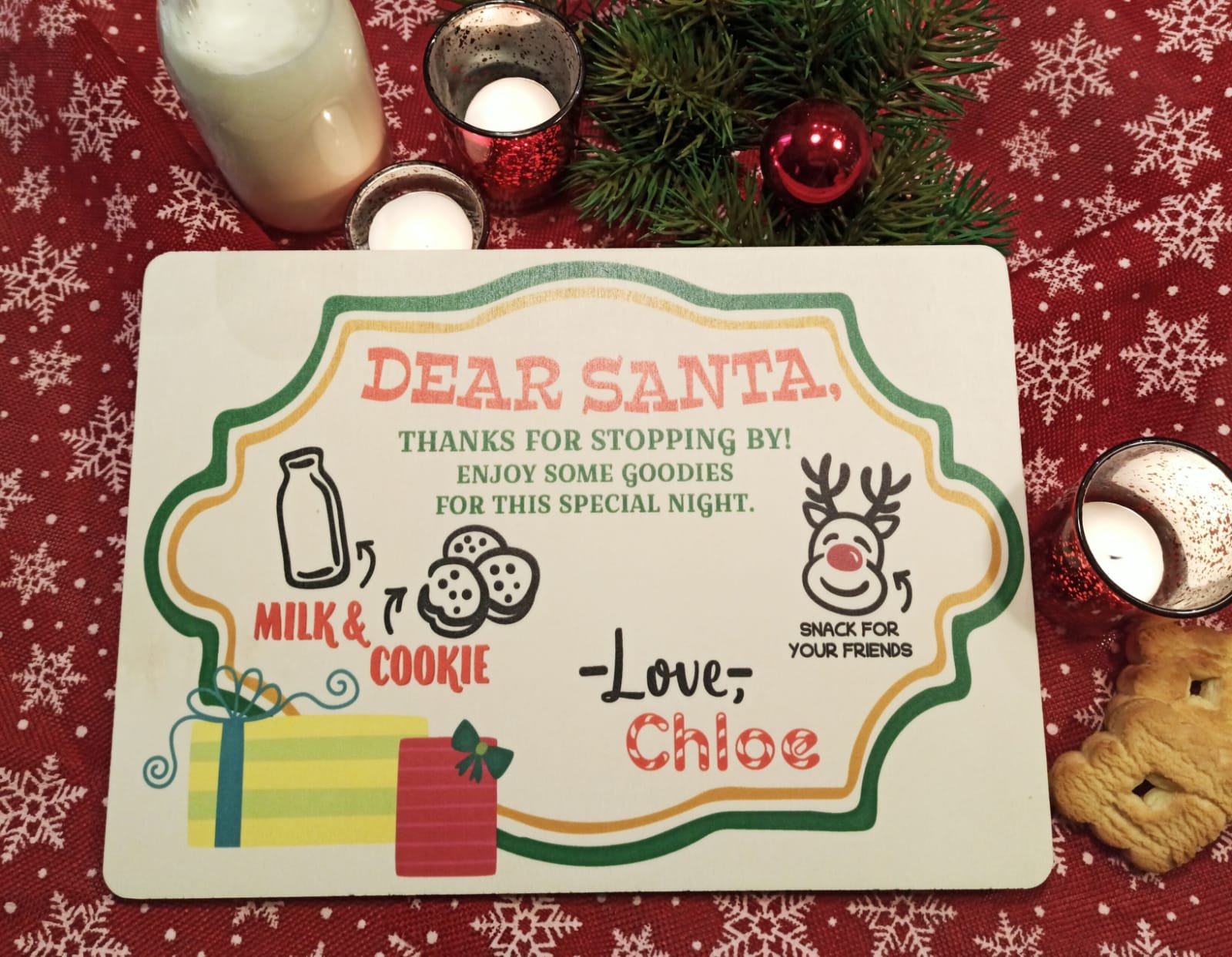 Large custom Santa Tray - Print on Wood - Dear Santa