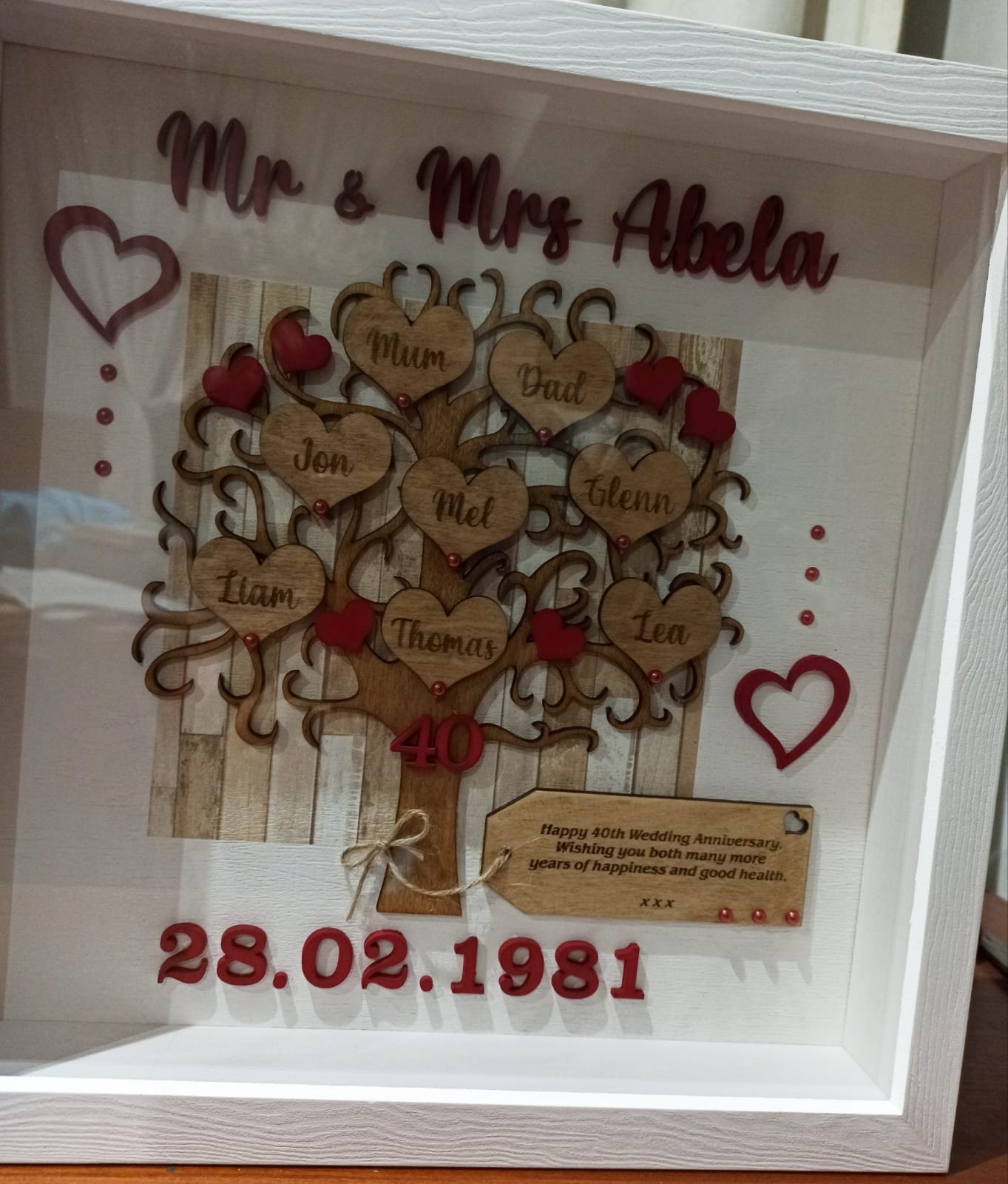 Personalised Family Tree with Message in a Wooden Square Frame with Glass - 33x33x5.5 - Image 3