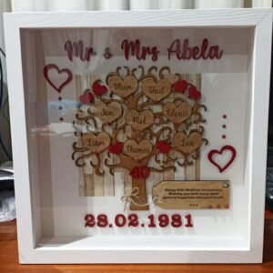 Personalised Family Tree with Message in a Wooden Square Frame with Glass - 33x33x5.5