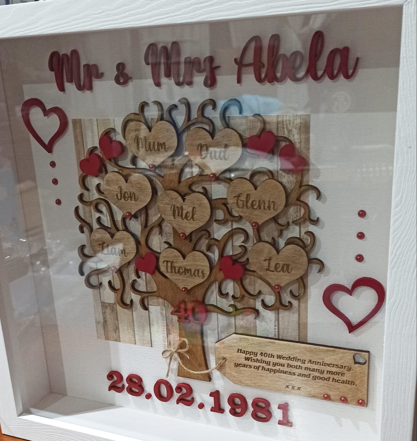 Personalised Family Tree with Message in a Wooden Square Frame with Glass - 33x33x5.5 - Image 2