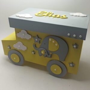 Wooden Box Truck with Wheels - Elephants Theme
