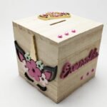 Wooden Moneybox Square – Unicorn Theme – 8.7cmx8.6cmx8.4cm