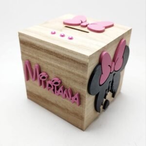Wooden Moneybox Square – Mini Mouse Theme – 8.7cmx8.6cmx8.4cm