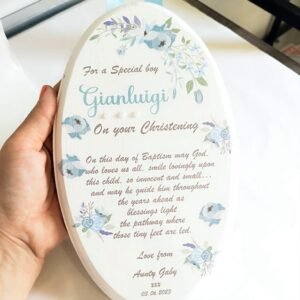 Wooden Panel Oval White with Custom Message