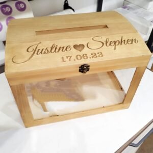 Personalised Wood and Glass Wedding Post Box with lock