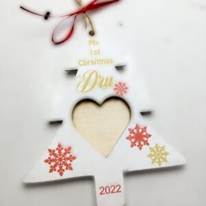 White Print Christmas Tree On Wood