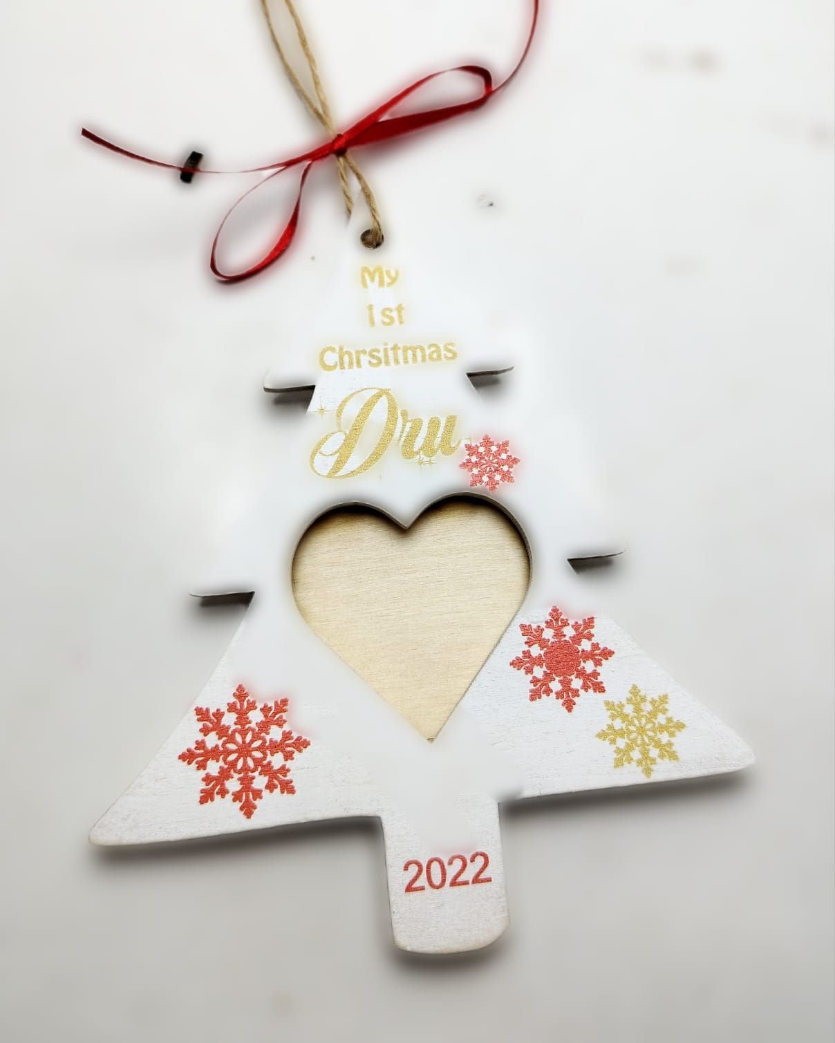 White Print Christmas Tree On Wood