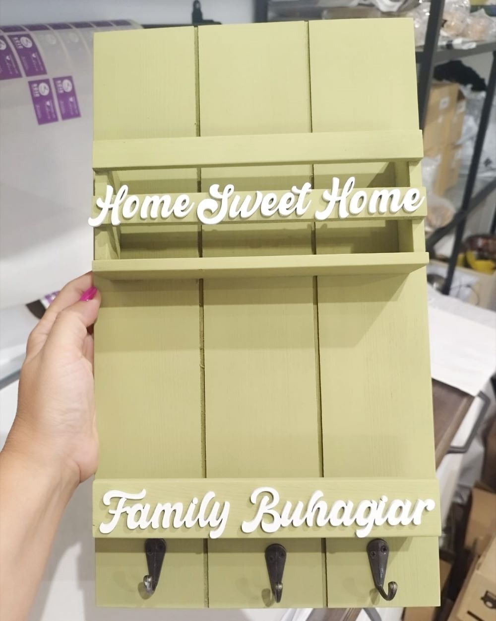 Personalised Key Holder Board with 3 Hangers - Image 6