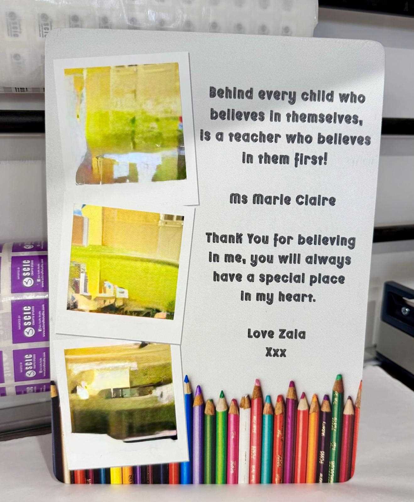 A5 / A4 / A3 Wooden Plaque Print - Coloured Pencils Background + Photos - Image 2