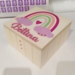 Keepsake Wooden Box - 18x18x11cm - Pink Rainbow Theme