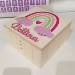 Keepsake Wooden Box - 18x18x11cm - Pink Rainbow Theme