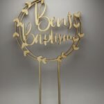 Wooden Cake Topper – Baptism Round Hearts Theme