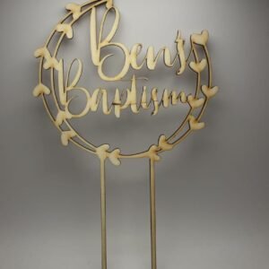Wooden Cake Topper – Baptism Round Hearts Theme