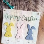 Happy Easter Hanging sign with embossed bunnies - 20x20x1cm